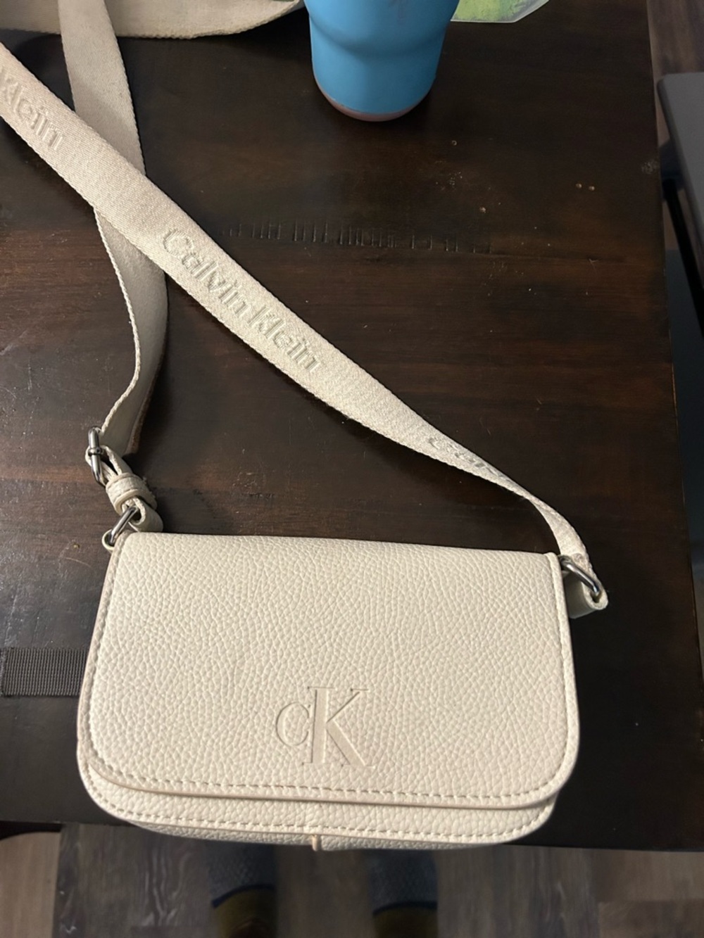 Calvin Klein Beige Canvas-Strap Crossbody Bag